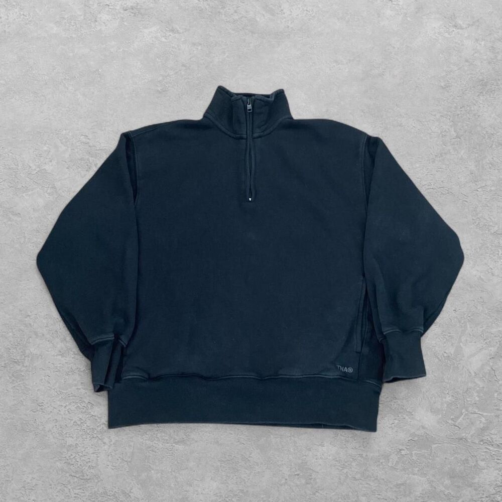 Aritzia TNA Cozy Fleece 1/4 Zip Sweatshirt XS Black Boyfriend Quiet Luxury